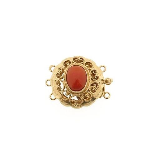 Gouden collier sierslot met bloedkoraal (vintage) (vintage), Sieraden, Tassen en Uiterlijk, Kettingen, Overige kleuren, Gebruikt