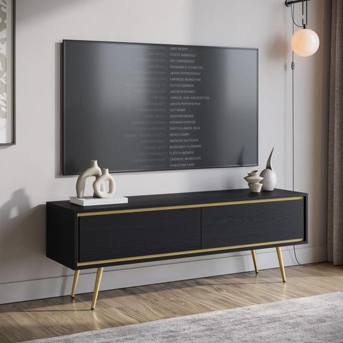 Meubella TV-Meubel zwart eiken 150 cm | TV-Kast met kleppen, Huis en Inrichting, Kasten | Televisiemeubels, 150 tot 200 cm, 25 tot 50 cm