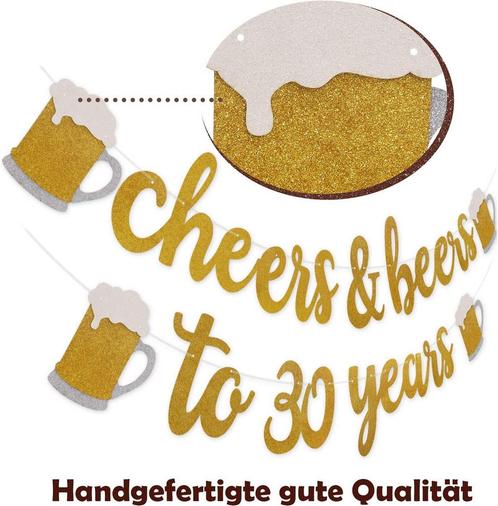 30e Verjaardag slingers, decoratie, Cheers & beers, feest, Hobby en Vrije tijd, Feestartikelen, Nieuw, Verzenden