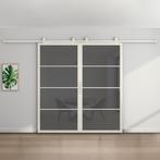 Dubbele stalen schuifdeur - 4 Vlaks - Wit - Rook glas, 75 tot 150 cm, Nieuw, 150 tot 225 cm, Metaal