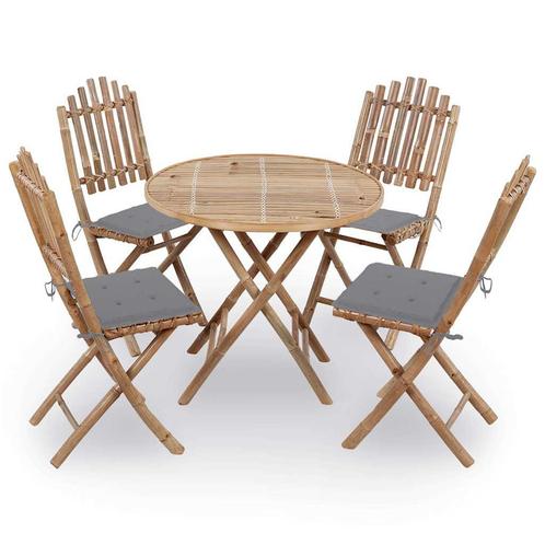vidaXL 5-delige Tuinset inklapbaar met kussens bamboe, Tuin en Terras, Tuinsets en Loungesets, Tuinset, Nieuw, 4 zitplaatsen, Hout