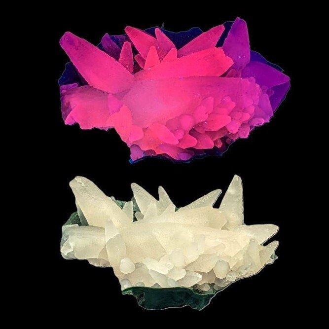 CALCITEN van KOPERSUITS, Sterke UV-ROOD Kristallen op matrix, Verzamelen, Mineralen en Fossielen