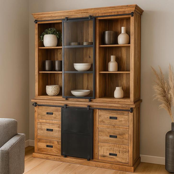 Buffetkast Mangohout Milan 140 Recht, Huis en Inrichting, Kasten | Buffetkasten, Nieuw, Overige houtsoorten, Verzenden