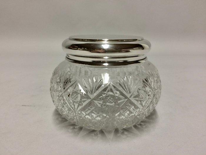 Pot - Geslepen glazen potje met zilveren deksel, Antiek en Kunst, Antiek | Goud en Zilver