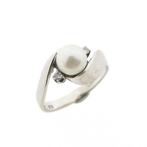 Witgouden ring met parel en diamant | 0,05 ct. (elegant), Sieraden, Tassen en Uiterlijk, Ringen, Dame, Met edelsteen, Overige kleuren