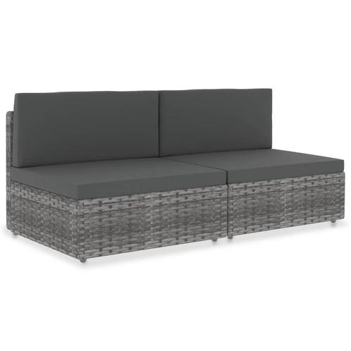 vidaXL Tweezitsbank sectioneel poly rattan grijs, Tuin en Terras, Tuinsets en Loungesets, Nieuw, Rotan, Verzenden
