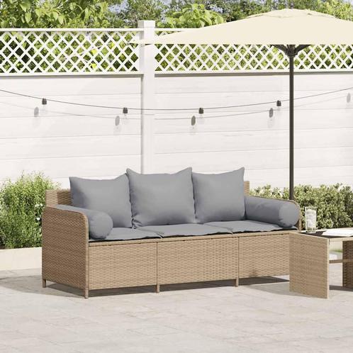 vidaXL Tuinbank 3-zits met kussens poly rattan beige, Tuin en Terras, Tuinsets en Loungesets, Nieuw, Rotan, Verzenden