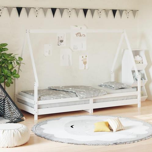 vidaXL Kinderbedframe 90x200 cm massief grenenhout wit, Kinderen en Baby's, Kinderkamer | Bedden, Nieuw, Verzenden