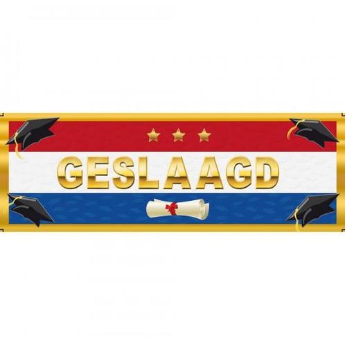Sticker Geslaagd Nederlandse vlag 19,6 x 6,5 cm - Geslaagd.., Hobby en Vrije tijd, Feestartikelen, Ophalen of Verzenden