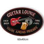 Houten Wandbord – Guitar Lounge Cold Beer Cool Jams Friends, Nieuw, Ophalen of Verzenden