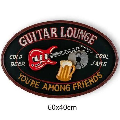 Houten Wandbord – Guitar Lounge Cold Beer Cool Jams Friends, Huis en Inrichting, Woonaccessoires | Wanddecoraties, Nieuw, Ophalen of Verzenden