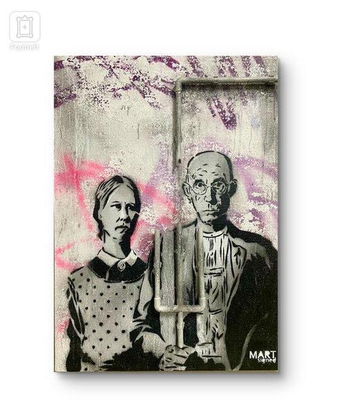 Mart Signed - Street American Gothic, Antiek en Kunst, Kunst | Schilderijen | Modern