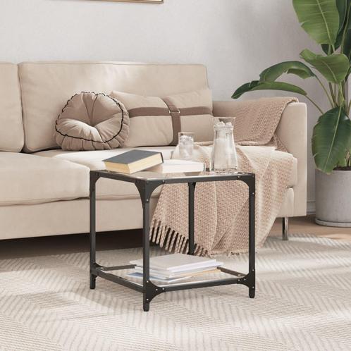 vidaXL Salontafel met zwart glazen blad 40x40x40 cm staal, Huis en Inrichting, Tafels | Salontafels, 50 tot 100 cm, Nieuw, Overige houtsoorten