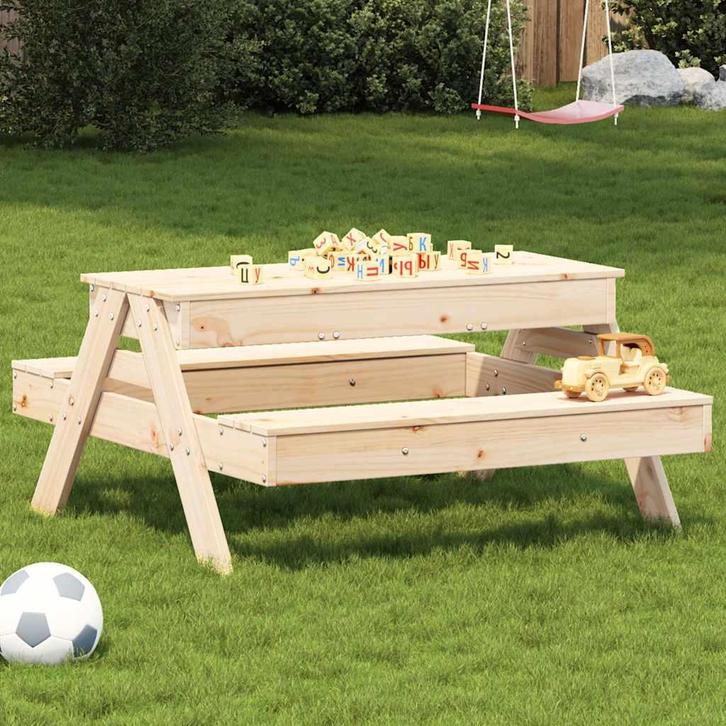 vidaXL Picknicktafel met zandbak voor kinderen massief, Tuin en Terras, Tuintafels, Nieuw, Verzenden