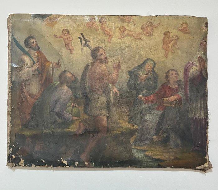 Scuola italiana (XVIII-XIX) - Gruppo di Santi in adorazione, Antiek en Kunst, Kunst | Schilderijen | Klassiek
