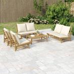 vidaXL 5-delige Loungeset met kussens bamboe crèmewit, Verzenden, Nieuw, Hout, Loungeset