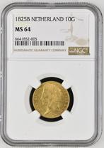 Gouden Koning Willem I 10 Gulden 1825 Brussel MS64 NGC, Postzegels en Munten, Verzenden, Goud, Koning Willem I, Losse munt