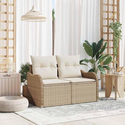 vidaXL 2-Zits Ligbed met Opbergruimte & Kussens Beige Poly, Tuin en Terras, Tuinsets en Loungesets, Nieuw, Rotan, Verzenden