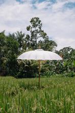 Balinese Parasol houten steel rond 250 cm creme, Verzenden, Nieuw