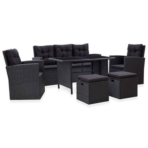 vidaXL 6-delige Loungeset met kussens poly rattan zwart, Tuin en Terras, Tuinsets en Loungesets, Loungeset, Nieuw, 6 zitplaatsen