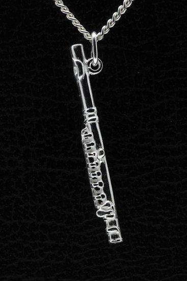 Zilveren Dwarsfluit ketting hanger, Sieraden, Tassen en Uiterlijk, Kettinghangers, Verzenden