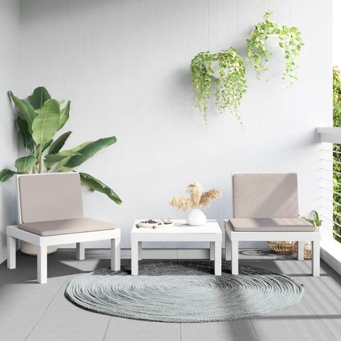 vidaXL 3-delige Loungeset met kussens PP wit, Tuin en Terras, Tuinsets en Loungesets, Loungeset, Nieuw, 3 zitplaatsen, Verzenden