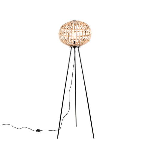 Landelijke vloerlamp bamboe - Canna, Huis en Inrichting, Lampen | Vloerlampen, Nieuw, 100 tot 150 cm