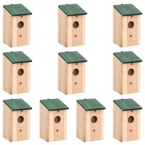 vidaXL Vogelhuisjes 10 st 12x12x22 cm massief vurenhout, Tuin en Terras, Vogelhuisjes en Vogelbaden, Nieuw, Verzenden