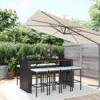 vidaXL 9-delige Tuinbarset met kussens poly rattan zwart, Verzenden, Nieuw, Rotan, 8 zitplaatsen