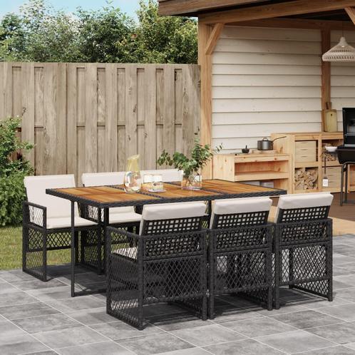 vidaXL 7-delige Tuinset met kussens poly rattan zwart, Tuin en Terras, Tuinsets en Loungesets, Tuinset, Nieuw, 6 zitplaatsen, Rotan