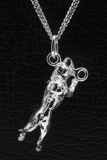 Zilveren Amerikaanse pitt bull terrier hangend aan stok k..., Sieraden, Tassen en Uiterlijk, Kettinghangers, Verzenden