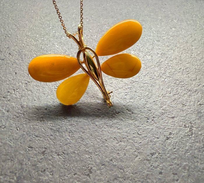 Vintage vlinderhanger / broche met natuurlijke Baltische, Verzamelen, Mineralen en Fossielen