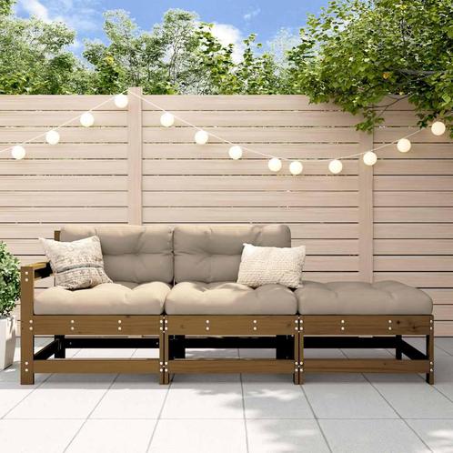 vidaXL 3-delige Loungeset met kussens massief hout, Tuin en Terras, Tuinsets en Loungesets, Loungeset, Nieuw, Hout, Verzenden