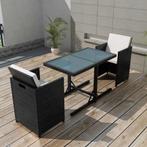 vidaXL 3-delige Bistroset met kussens poly rattan zwart, Verzenden, Nieuw, Rotan, 3 zitplaatsen