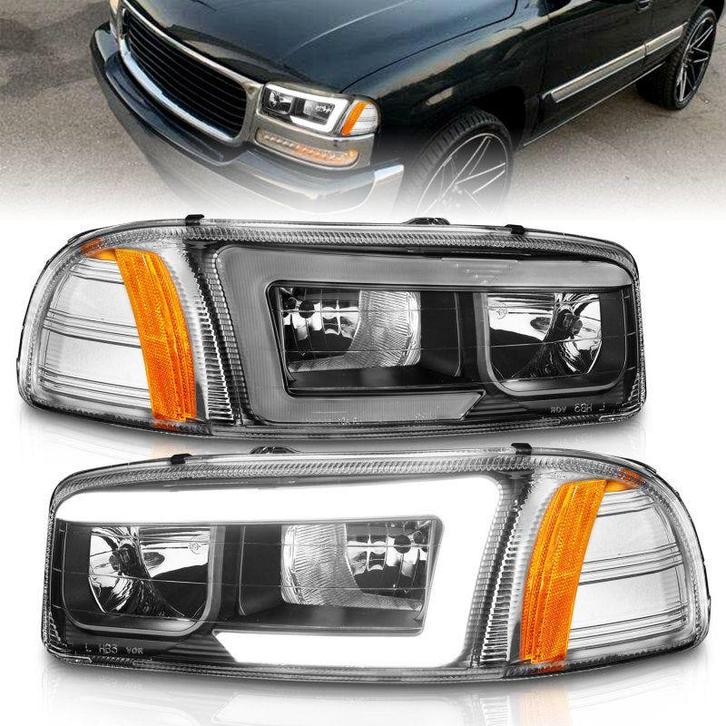 ANZO 99-17 GMC Sierra/Denali Headlights Black Amber (w/C, Auto-onderdelen, Verlichting, Ophalen of Verzenden