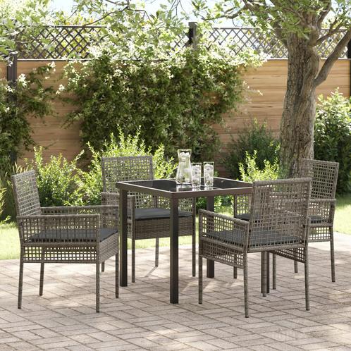 vidaXL 5-delige tuinset met kussens in grijs poly riet, Tuin en Terras, Tuinsets en Loungesets, Tuinset, Nieuw, Rotan, Verzenden