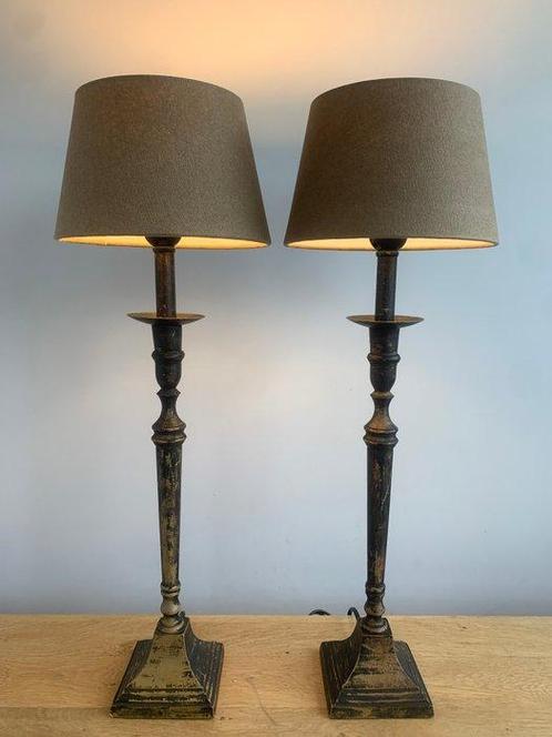 Tafellamp - XL Kolom tafellampen - Metaal - Twee kolom, Antiek en Kunst, Curiosa en Brocante