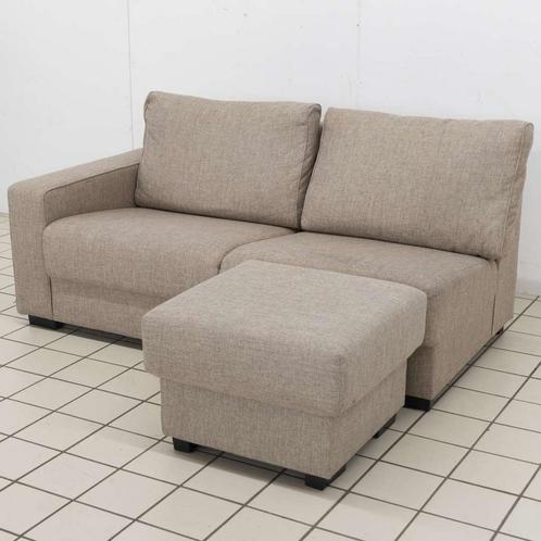 Beige 2-Zits Bank met Hocker, Huis en Inrichting, Banken | Bankstellen, Ophalen of Verzenden