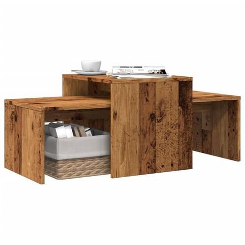 vidaXL Salontafelset 100x48x40 cm bewerkt hout oud, Huis en Inrichting, Tafels | Salontafels, 100 tot 150 cm, Nieuw, Overige houtsoorten