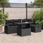 vidaXL 6-delige Loungeset met kussens poly rattan zwart, Verzenden, Nieuw, Rotan, Loungeset