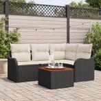 vidaXL Tuin Sofa Set 5 pcs Zwart, wit Gemiddeld Rieten, Hout, Verzenden, Nieuw, Rotan
