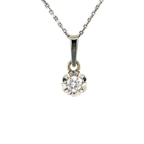 Witgouden solitair hanger met diamant 14 krt, Sieraden, Tassen en Uiterlijk, Kettinghangers, Nieuw, Ophalen of Verzenden