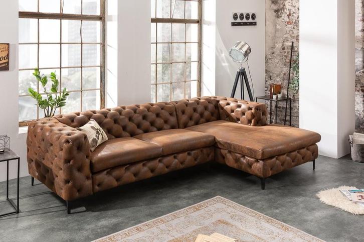 Chesterfield hoekbank MODERN BAROK 275cm antiek bruin 3-zits, Huis en Inrichting, Banken | Complete zithoeken, Ophalen of Verzenden