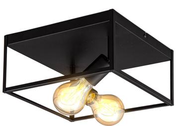 Plafondlamp Zwart Vierkant | 30x30cm | Retro | Vintage | Dim