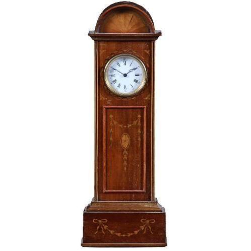 Miniatuur staand Horloge Engels ca1875 in mahonie met inleg, Antiek en Kunst, Antiek | Overige Antiek, Ophalen of Verzenden