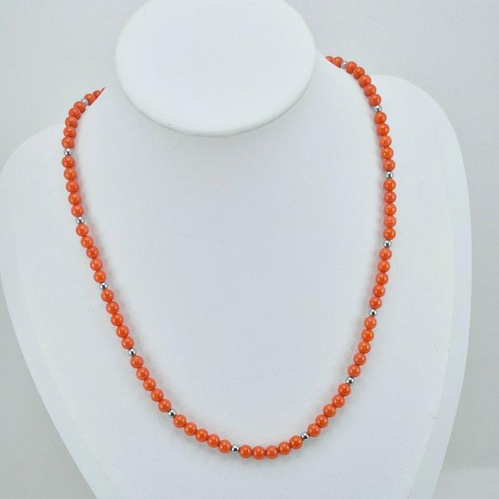 Bloedkoraal - Zilver - Halsketting - CORALLO MEDITERRANEO, Verzamelen, Mineralen en Fossielen