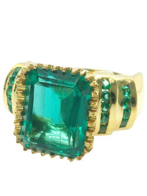 Zonder Minimumprijs - Ring - 9 kt. Geel goud, Zilver Smaragd, Sieraden, Tassen en Uiterlijk, Ringen