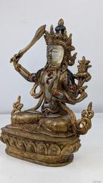 Zeer bijzonder standbeeld Manjushri - brons glas - Nepal, Antiek en Kunst