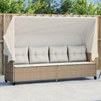 vidaXL Ligbed met luifel en kussen poly rattan beige, Verzenden, Nieuw
