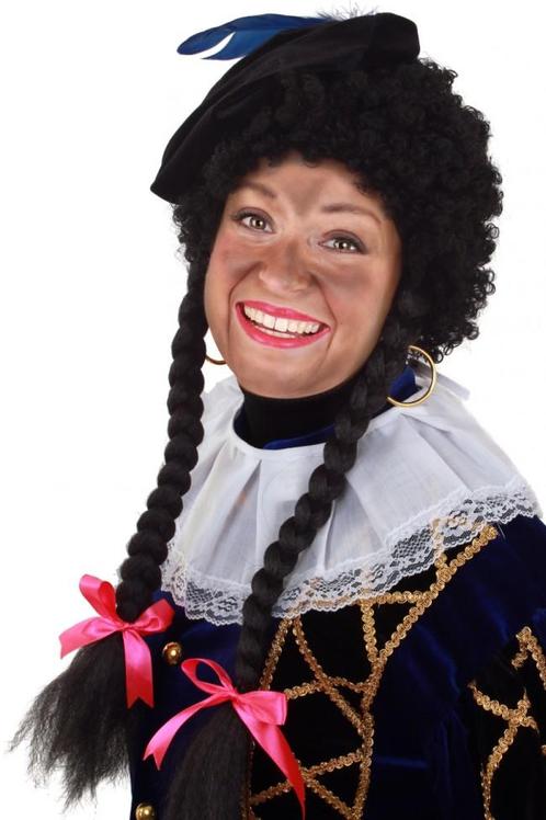 Pieten Pruik met Vlechtjes Zwart met Gratis 2x Haarnetje Mei, Diversen, Sinterklaas, Nieuw, Ophalen of Verzenden